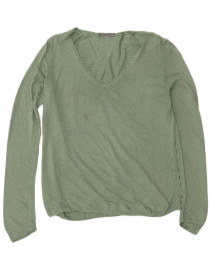 Marks & Spencer Womens V-Neck Jumper Sweater UK 12 Medium Green