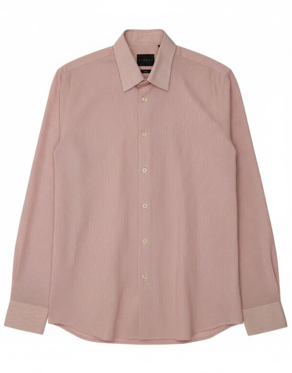 Sisley Mens Slim Fit Shirt Size 41 16 Large Pink Pinstripe Cotton