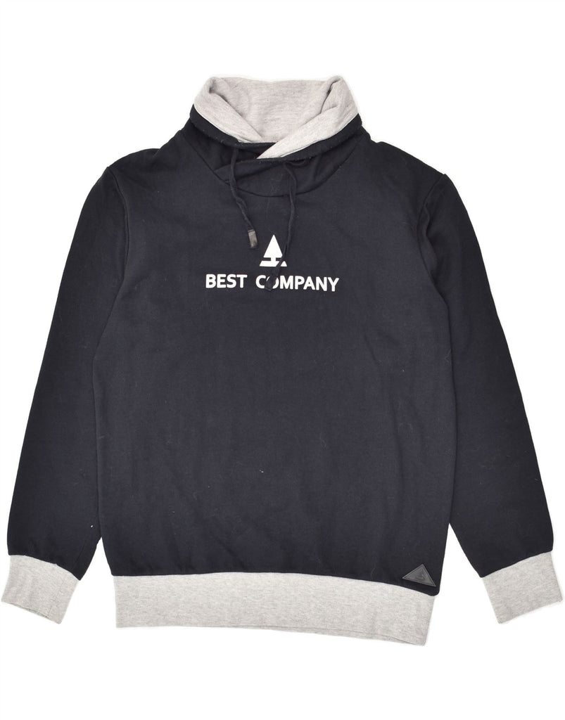 BEST COMPANY Womens Graphic Sweatshirt Jumper UK 14 Medium Navy Blue | Vintage Best Company | Thrift | Second-Hand Best Company | Used Clothing | Messina Hembry 