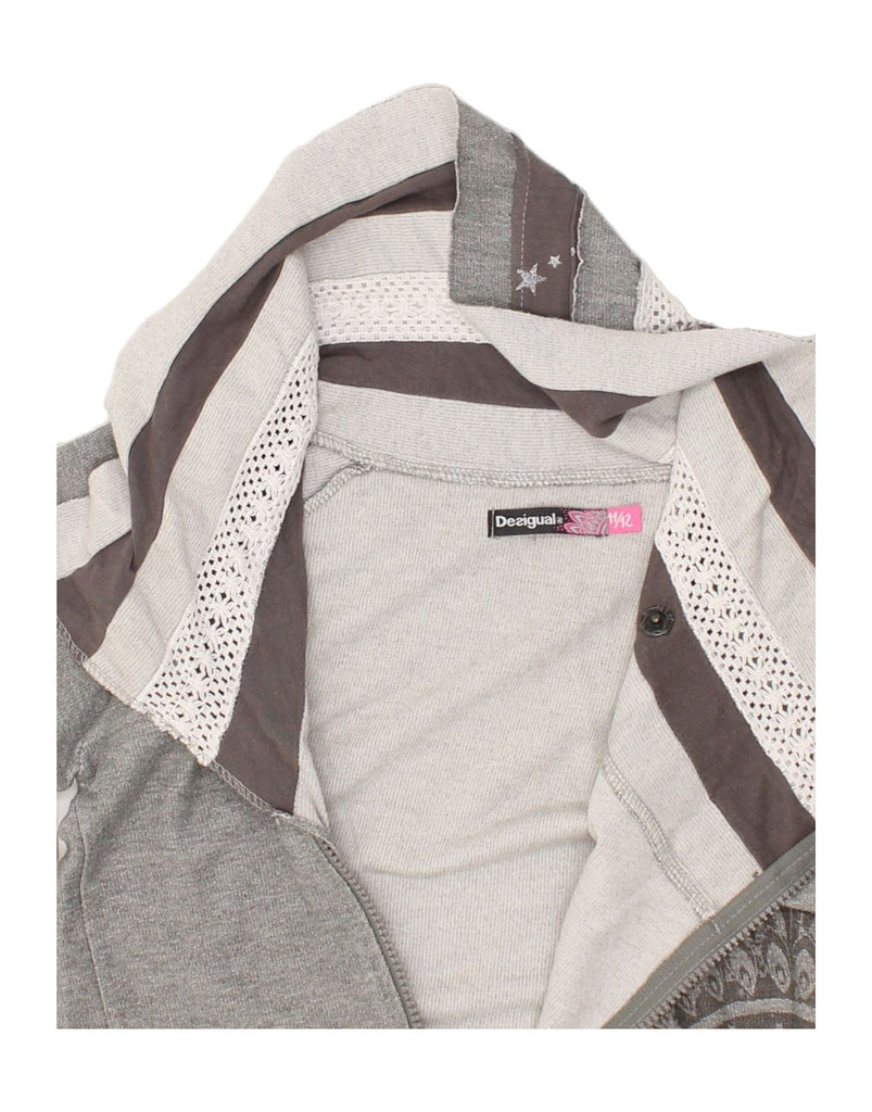 DESIGUAL Girls Graphic Cardigan Sweater 11-12 Years Grey Cotton | Vintage Desigual | Thrift | Second-Hand Desigual | Used Clothing | Messina Hembry 