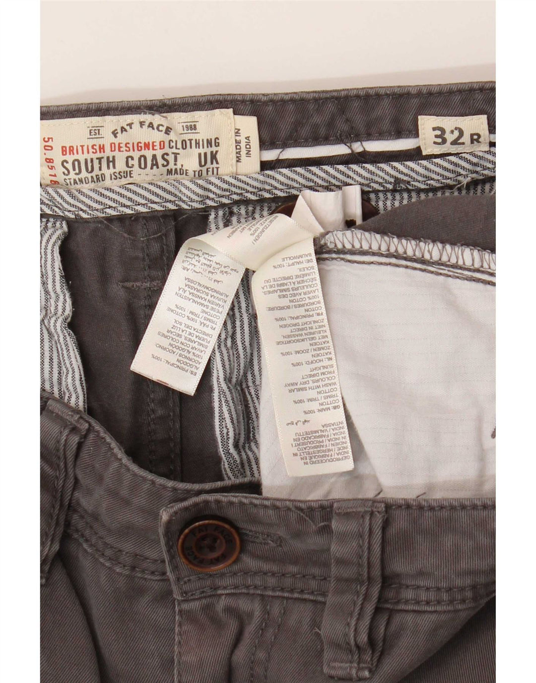 Fat Face Mens Slim Chino Trousers W32 L31 Grey Cotton
