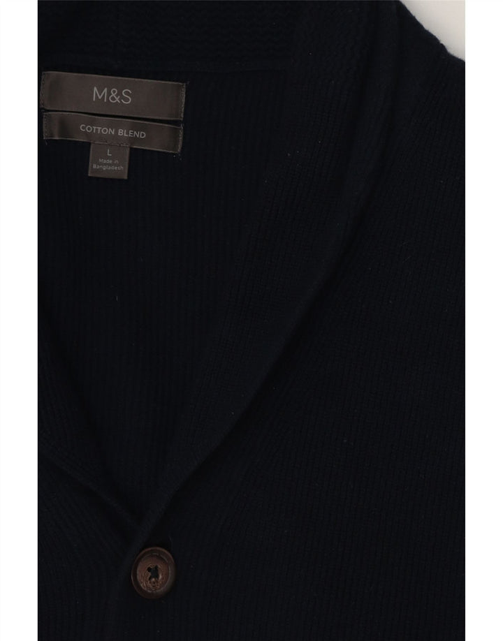 MARKS & SPENCER Mens Cardigan Sweater Large Navy Blue Cotton
