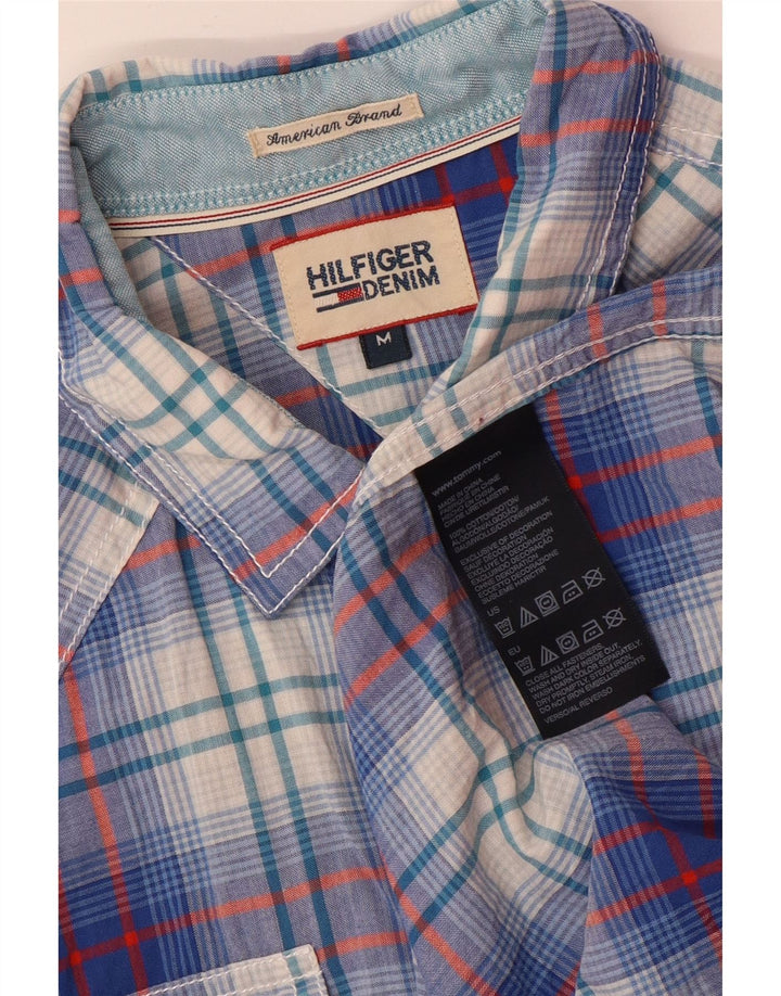 Tommy Hilfiger Mens Graphic Short Sleeve Shirt Medium Blue Check Cotton