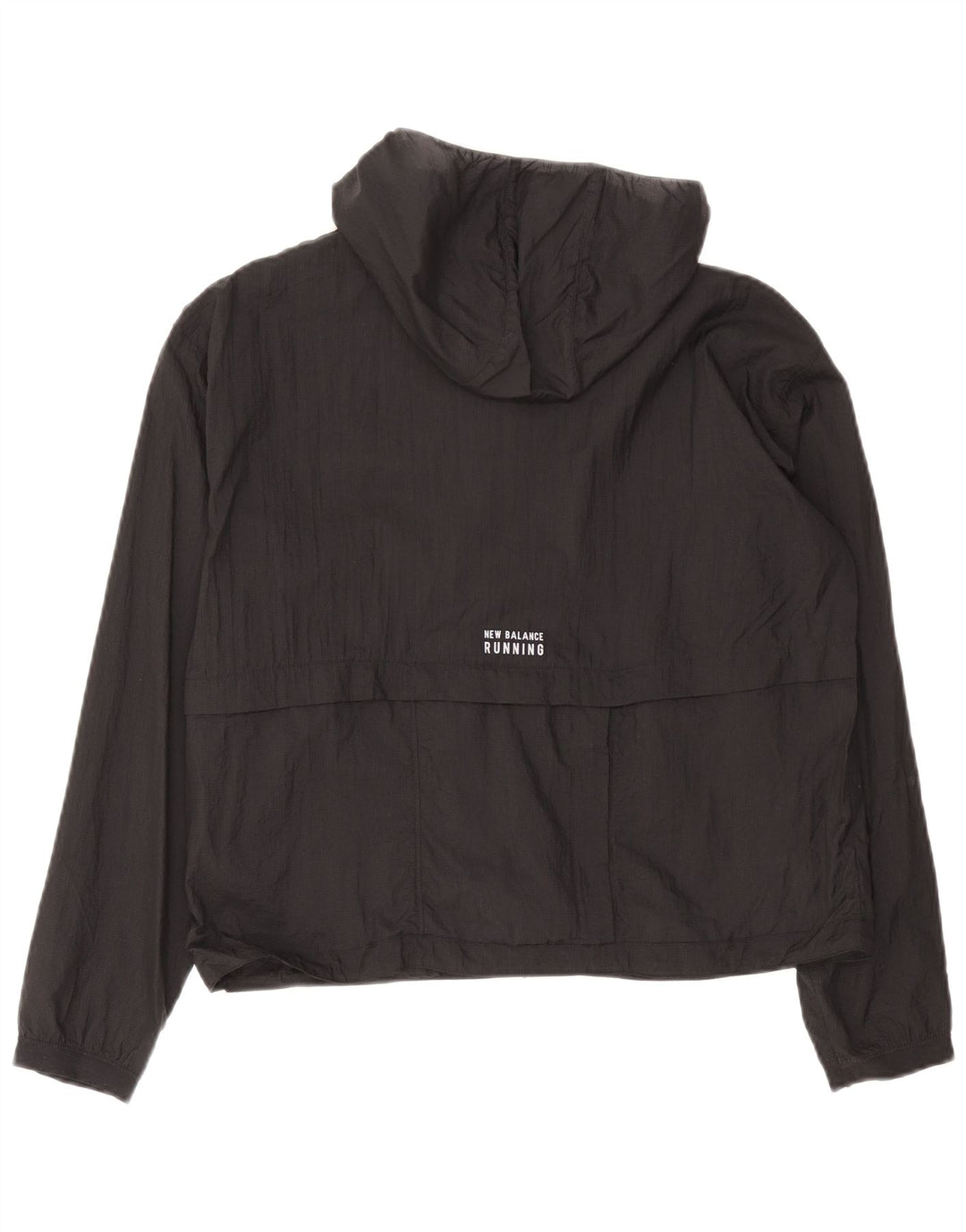 New Balance Womens Graphic Hooded Rain Jacket UK 14 Medium Black Nylon