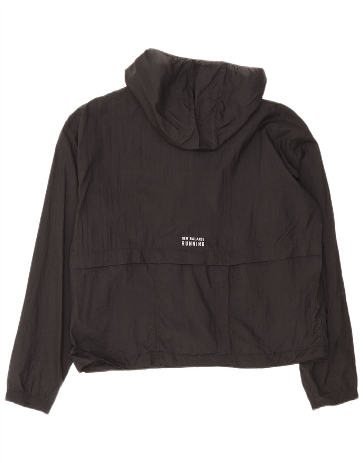 New Balance Womens Graphic Hooded Rain Jacket UK 14 Medium Black Nylon
