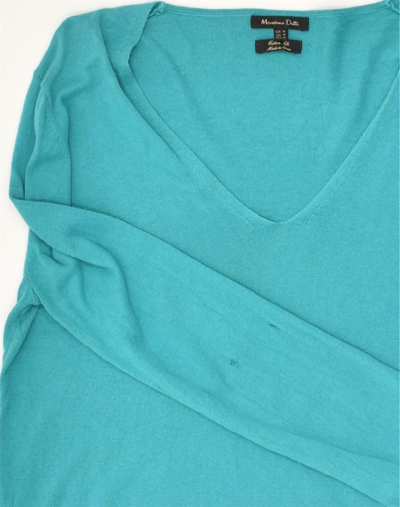 MASSIMO DUTTI Womens V-Neck Jumper Sweater UK 12 Medium Turquoise Cotton | Vintage Massimo Dutti | Thrift | Second-Hand Massimo Dutti | Used Clothing | Messina Hembry 