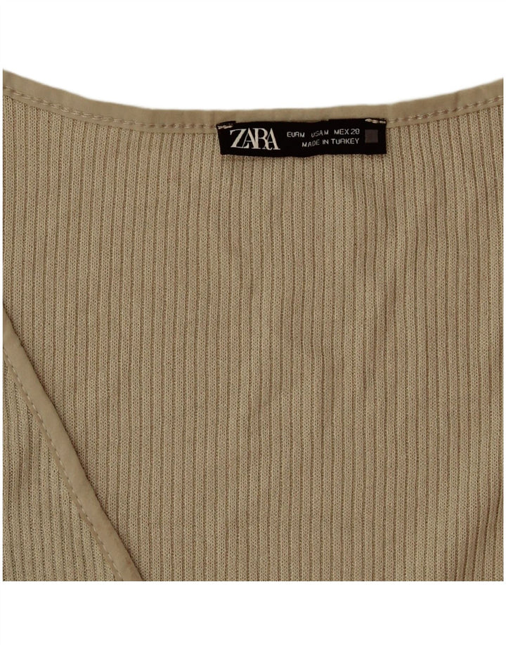 Zara Womens Short Sleeve Shirt Blouse UK 14 Medium Beige Viscose