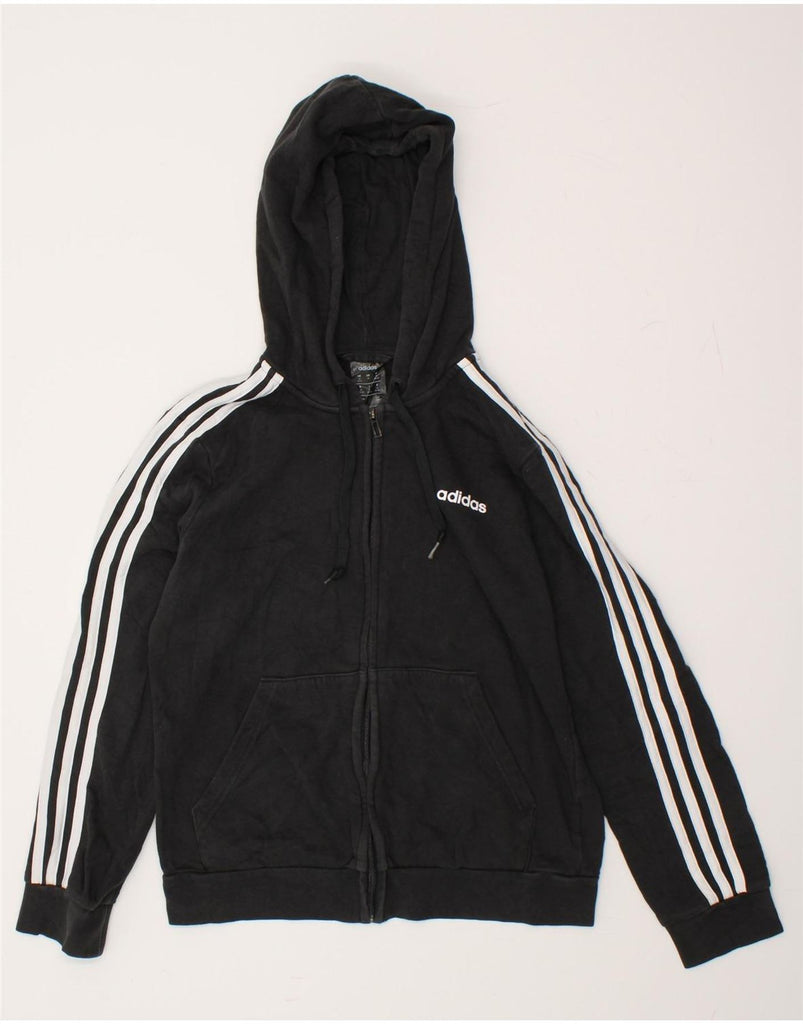 ADIDAS Womens Zip Hoodie Sweater UK 12/14 Medium Black Cotton | Vintage Adidas | Thrift | Second-Hand Adidas | Used Clothing | Messina Hembry 