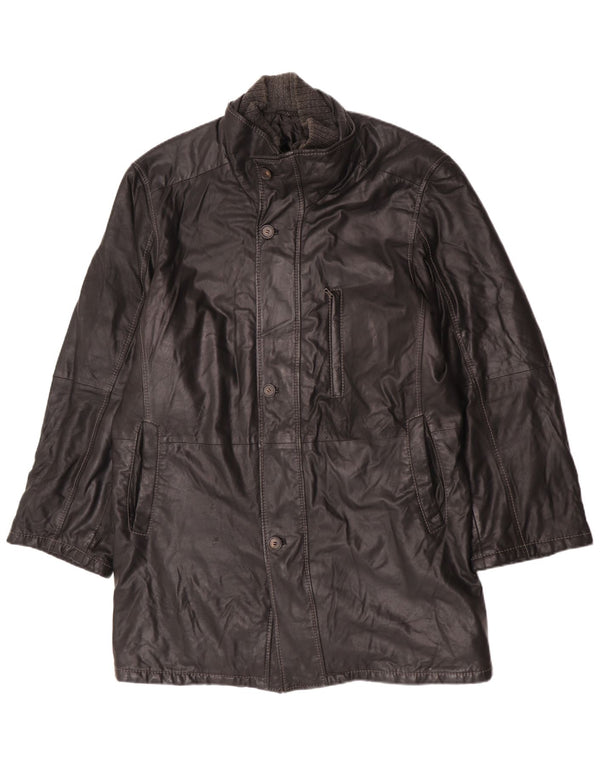 Vintage Mens Leather Coat IT 58 4XL Black Leather