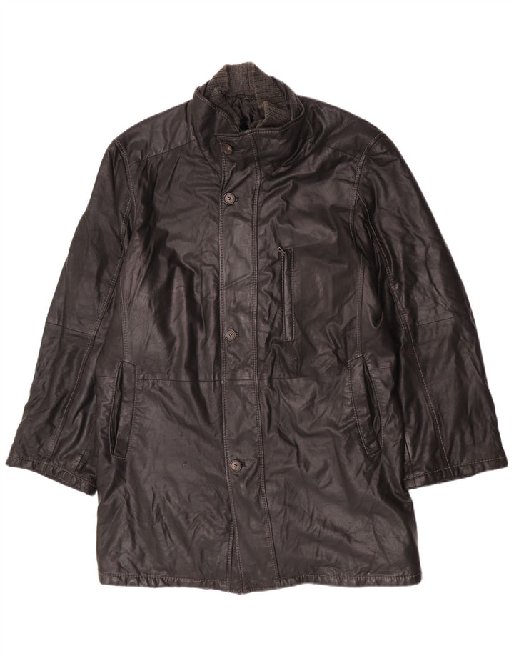 Vintage Mens Leather Coat IT 58 4XL Black Leather