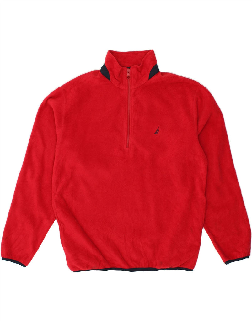NAUTICA Mens Zip Neck Fleece Jumper Medium Red Polyester | Vintage Nautica | Thrift | Second-Hand Nautica | Used Clothing | Messina Hembry 