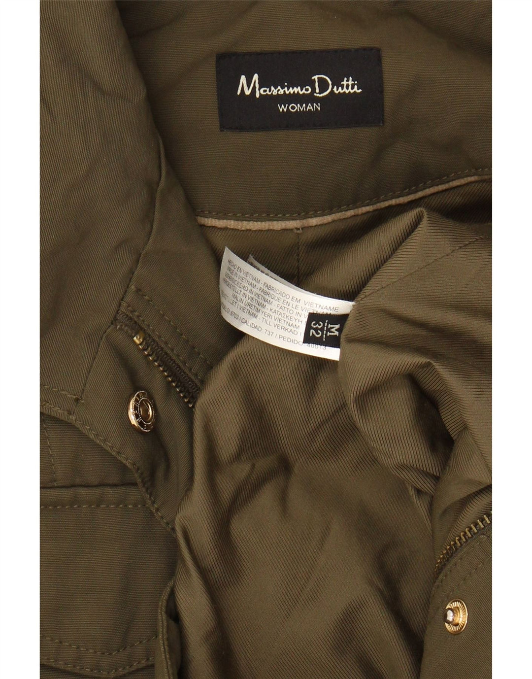 MASSIMO DUTTI Womens Military Jacket UK 14 Medium Khaki Cotton Vintage Massimo Dutti and Second-Hand Massimo Dutti from Messina Hembry 