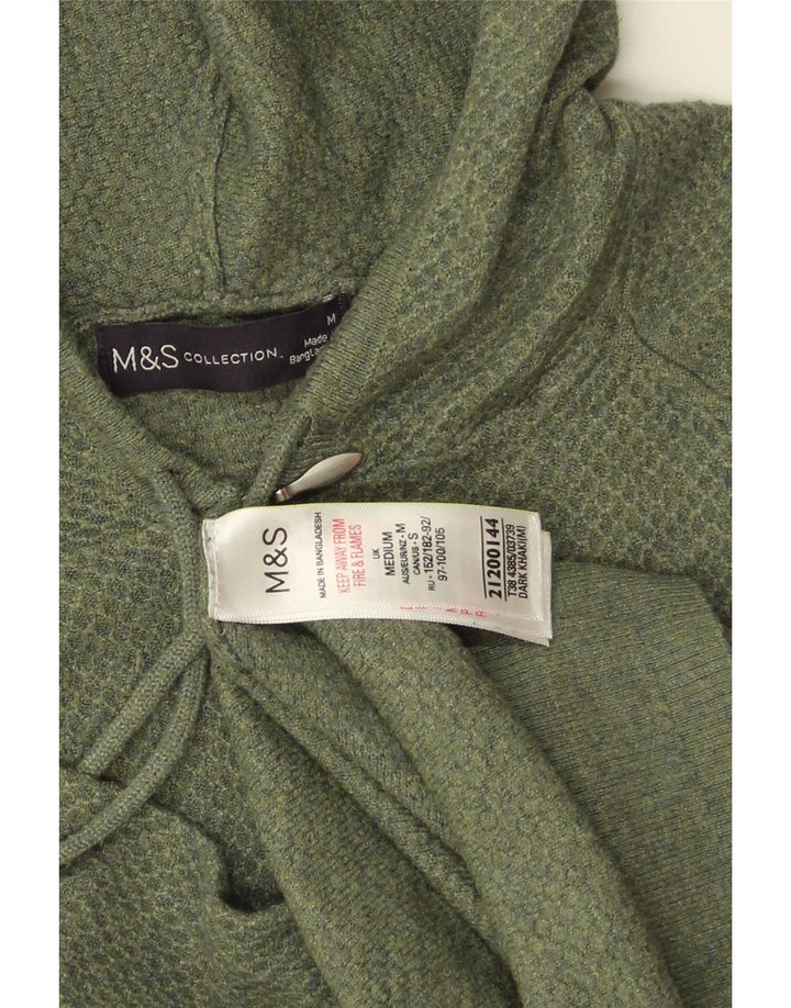 Marks & Spencer Womens Hooded Cardigan Sweater UK 14 Medium Green Polyester