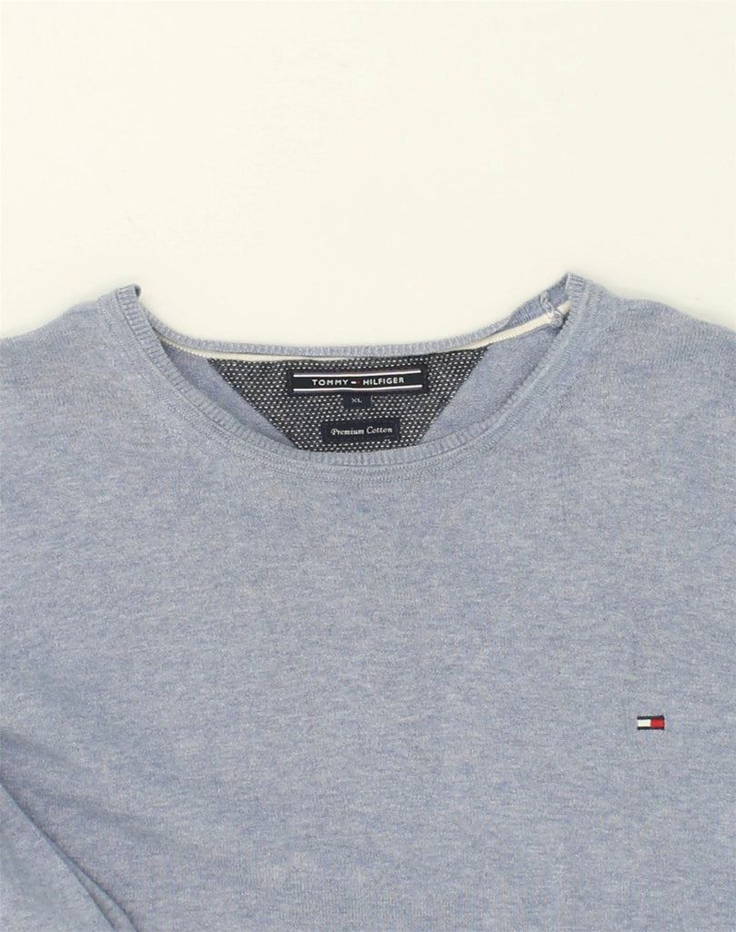 TOMMY HILFIGER Mens Slim Fit Crew Neck Jumper Sweater XL Blue Cotton | Vintage Tommy Hilfiger | Thrift | Second-Hand Tommy Hilfiger | Used Clothing | Messina Hembry 