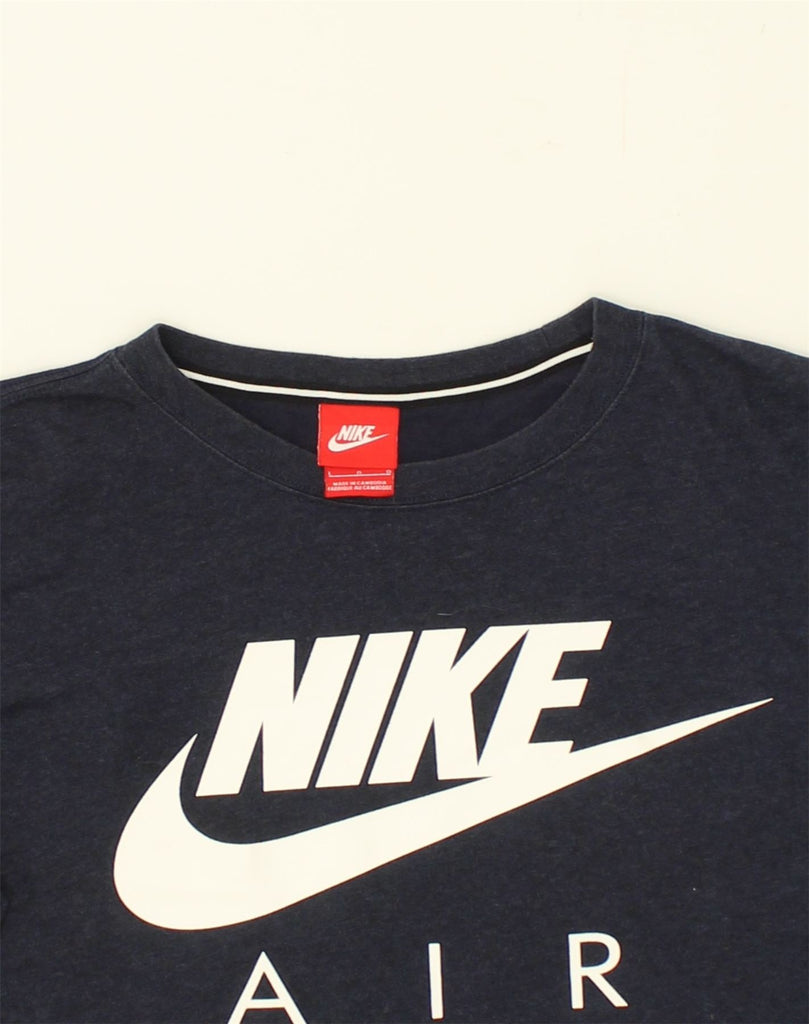 NIKE Womens Crop Graphic T-Shirt Top UK 16 Large Navy Blue Cotton | Vintage Nike | Thrift | Second-Hand Nike | Used Clothing | Messina Hembry 