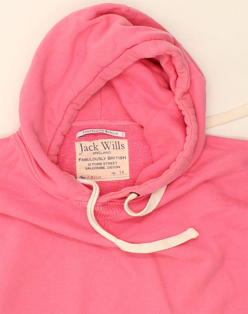 JACK WILLS Womens Graphic Hoodie Jumper UK 14 Medium Pink Cotton | Vintage Jack Wills | Thrift | Second-Hand Jack Wills | Used Clothing | Messina Hembry 