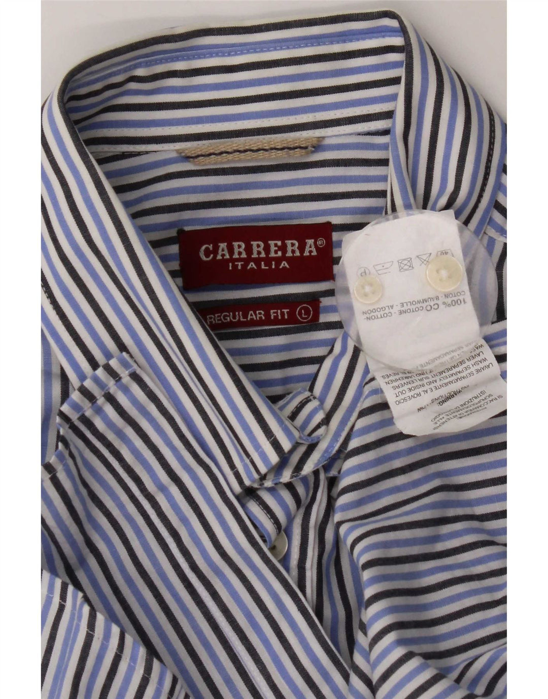 Carrera Mens Short Sleeve Regular Fit Shirt Large Blue Striped Cotton