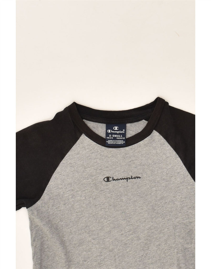 CHAMPION Boys Graphic T-Shirt Top 5-6 Years XS  Grey Colourblock Cotton | Vintage Champion | Thrift | Second-Hand Champion | Used Clothing | Messina Hembry 