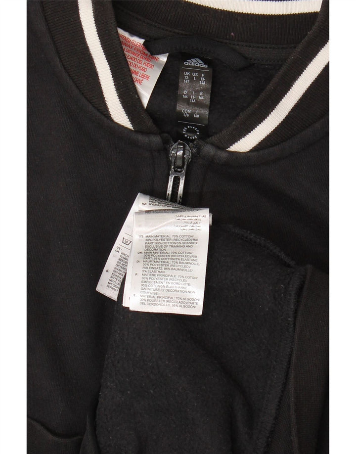 ADIDAS Boys Graphic Tracksuit Top Jacket 13-14 Years Black Cotton