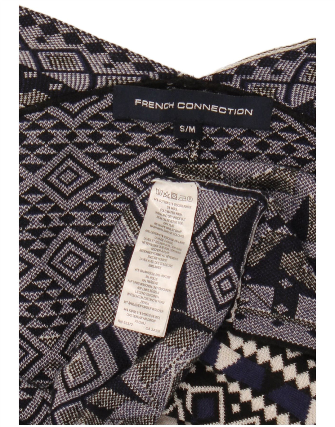 French Connection Womens Cardigan Sweater UK 10 Small Navy Blue Geometric