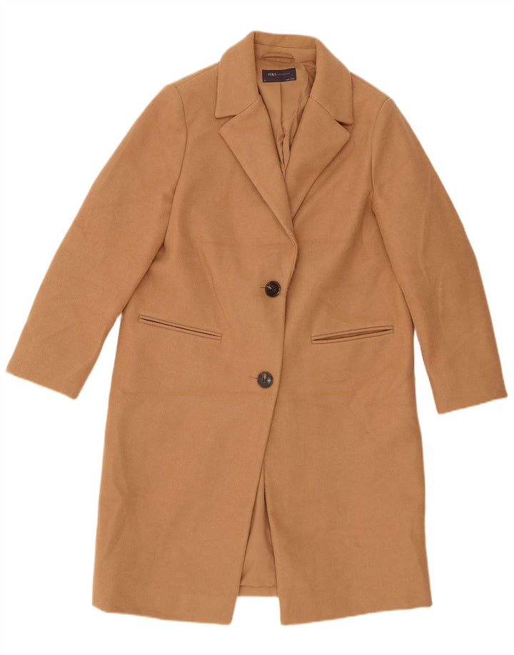 Marks & Spencer Womens Overcoat UK 12 Medium Beige Polyester