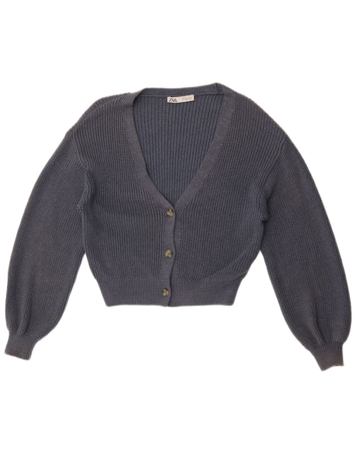 Zara Womens Crop Cardigan Sweater UK 14 Medium Navy Blue