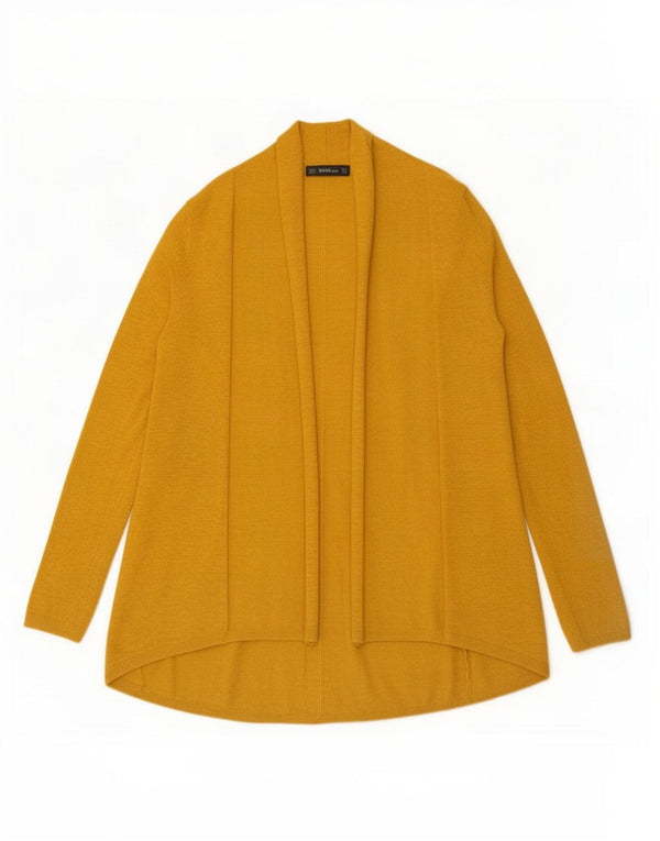 Zara Womens Longline Open Cardigan Sweater UK 12 Medium Yellow