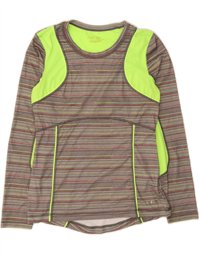 FILA Womens Top Long Sleeve UK 12 Medium Grey Striped Vintage Fila and Second-Hand Fila from Messina Hembry 
