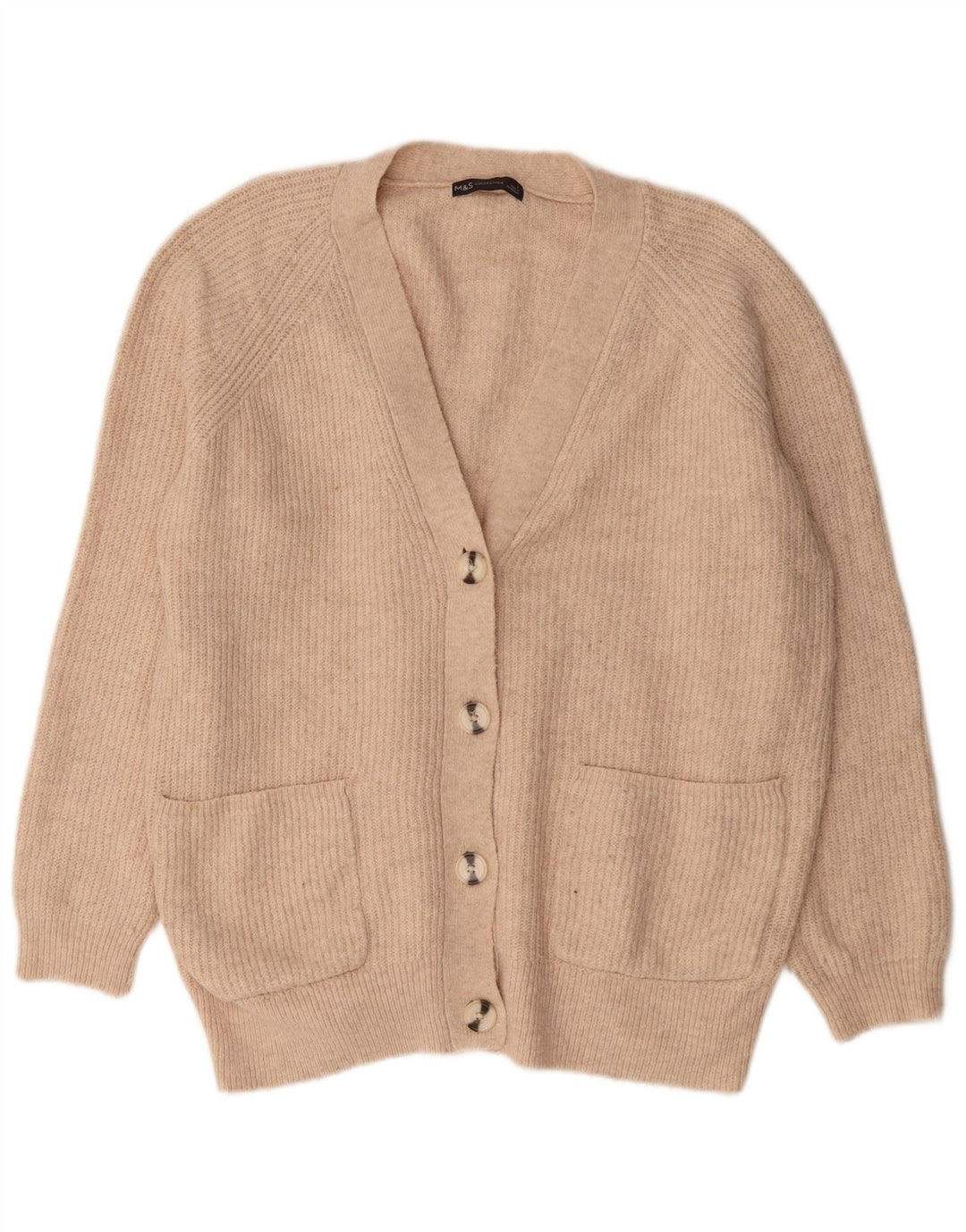 Marks & Spencer Womens Oversized Cardigan Sweater UK 16 Large Beige Acrylic