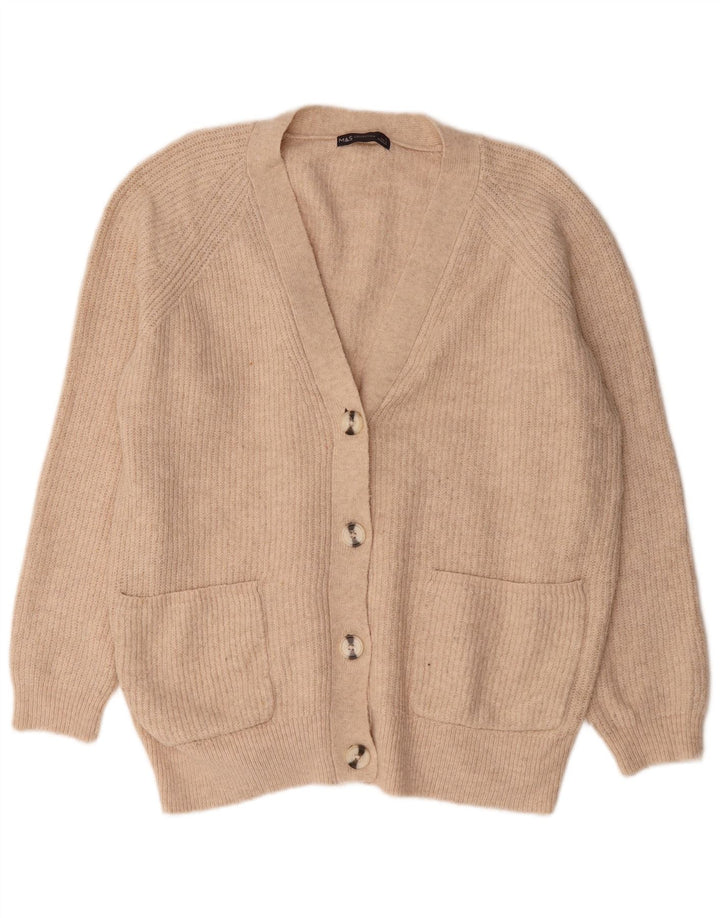 Marks & Spencer Womens Oversized Cardigan Sweater UK 16 Large Beige Acrylic