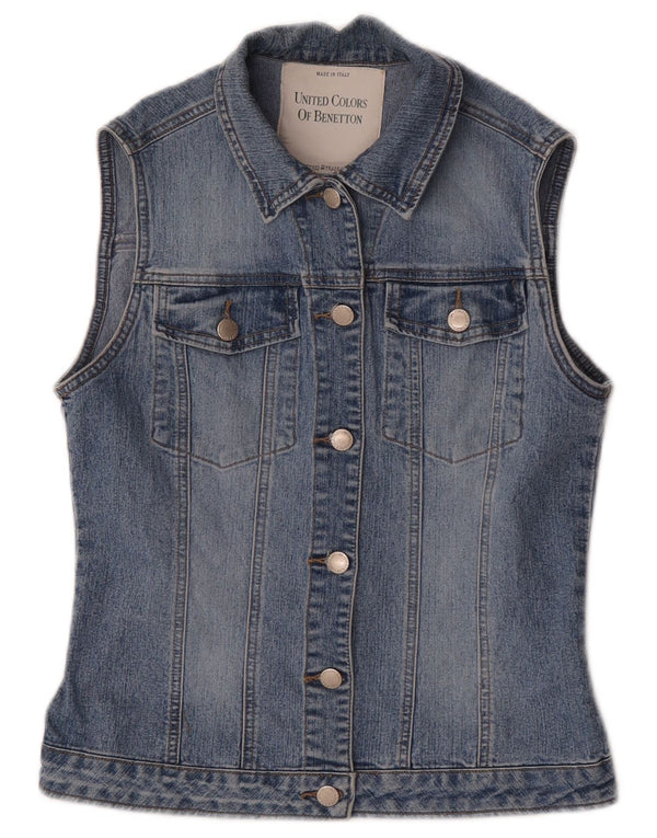 Benetton Womens Denim Gilet UK 10 Small Blue
