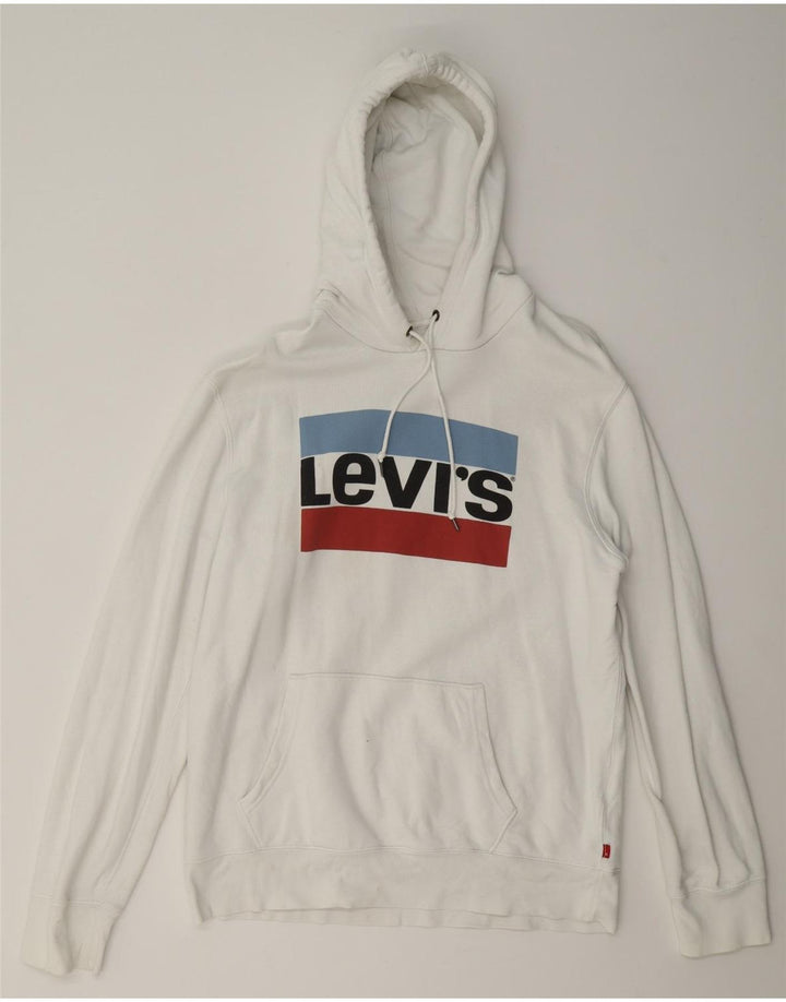 Levi's Mens Graphic Hoodie Jumper Large White Cotton