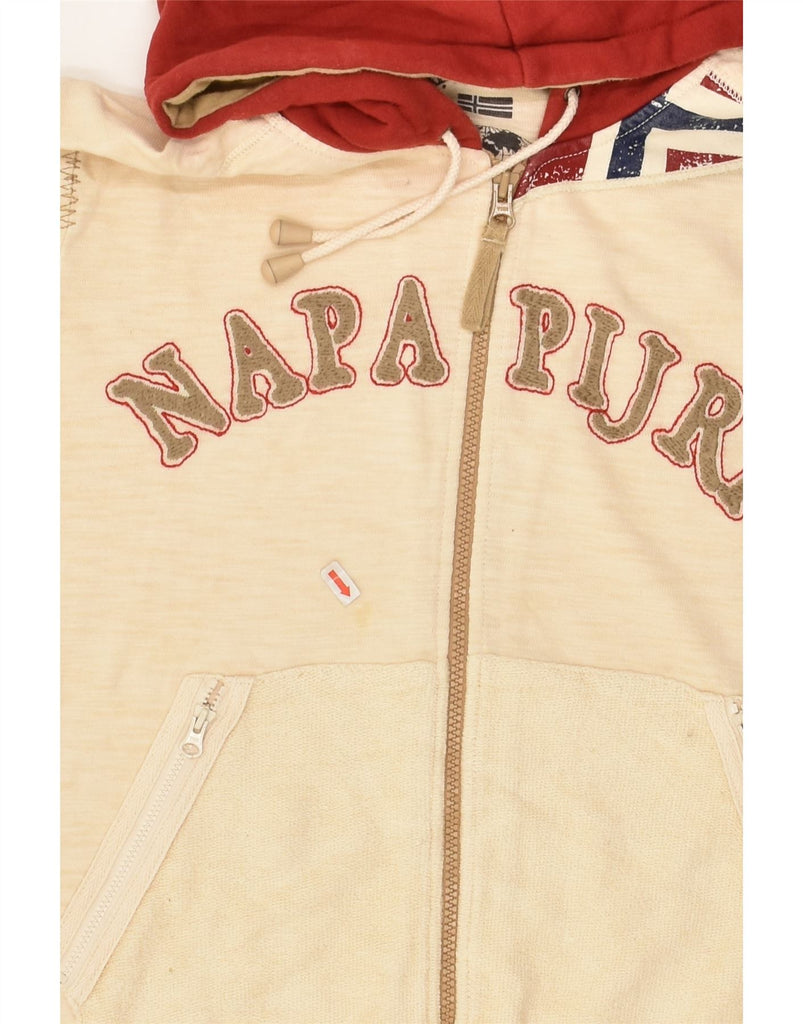 NAPAPIJRI Boys Graphic Zip Hoodie Sweater 13-14 Years Beige Cotton | Vintage Napapijri | Thrift | Second-Hand Napapijri | Used Clothing | Messina Hembry 