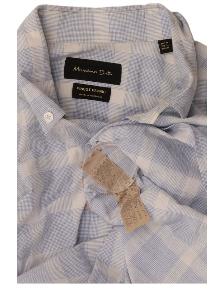 Massimo Dutti Mens Shirt Medium Blue Check Cotton