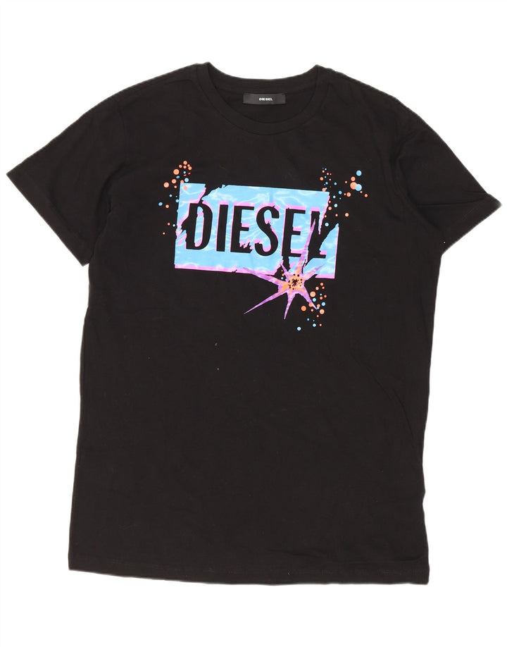 Diesel Mens Graphic T-Shirt Top Small Black Cotton