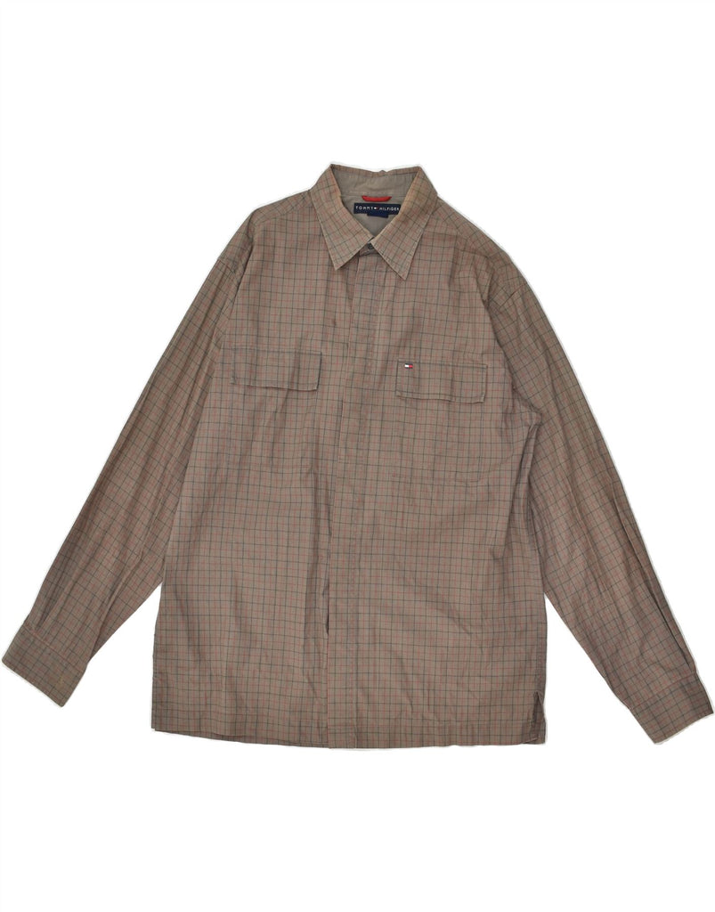 TOMMY HILFIGER Mens Shirt Large Brown Check Cotton | Vintage Tommy Hilfiger | Thrift | Second-Hand Tommy Hilfiger | Used Clothing | Messina Hembry 