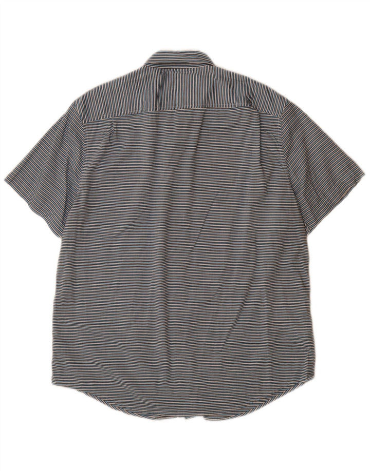 PENGUIN Mens Short Sleeve Shirt Large Blue Pinstripe Cotton