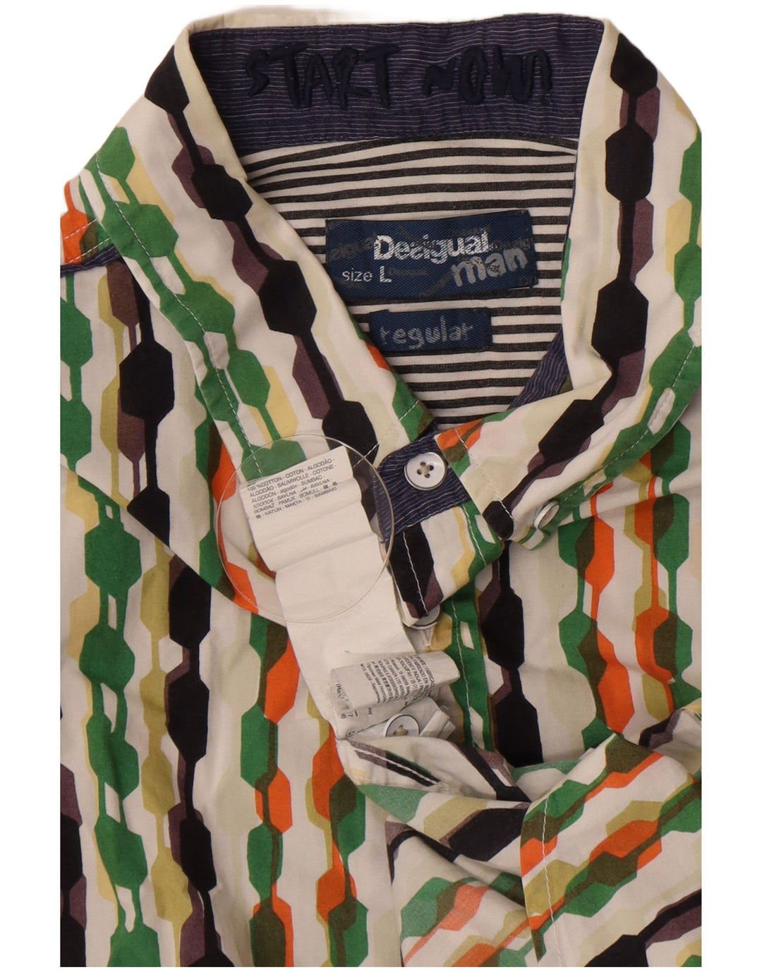 Desigual Mens Short Sleeve Regular Fit Shirt Large Multicoloured Geometric