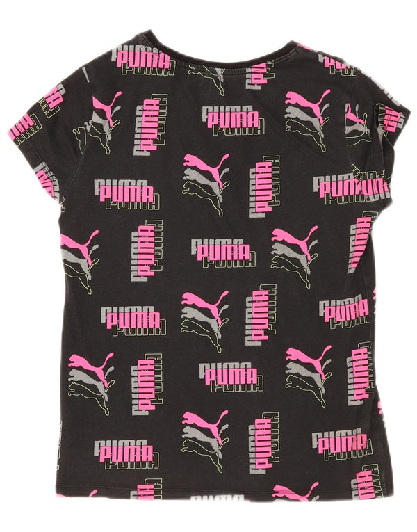 Puma Girls Graphic T-Shirt Top 12-13 Years Large Black Cotton