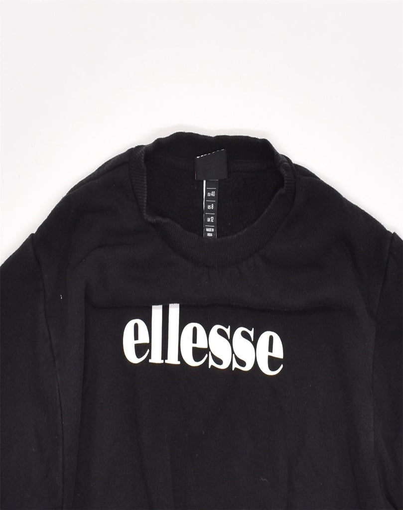 ELLESSE Womens Oversized Crop Sweatshirt Jumper UK 12 Medium Black Cotton | Vintage | Thrift | Second-Hand | Used Clothing | Messina Hembry 