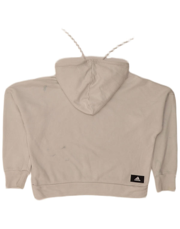 Adidas Womens Oversized Crop Graphic Hoodie Jumper UK 8/10 Small White