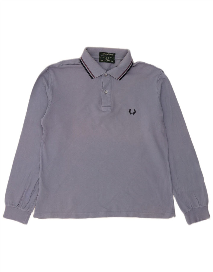 FRED PERRY Mens Long Sleeve Polo Shirt Medium Blue Cotton