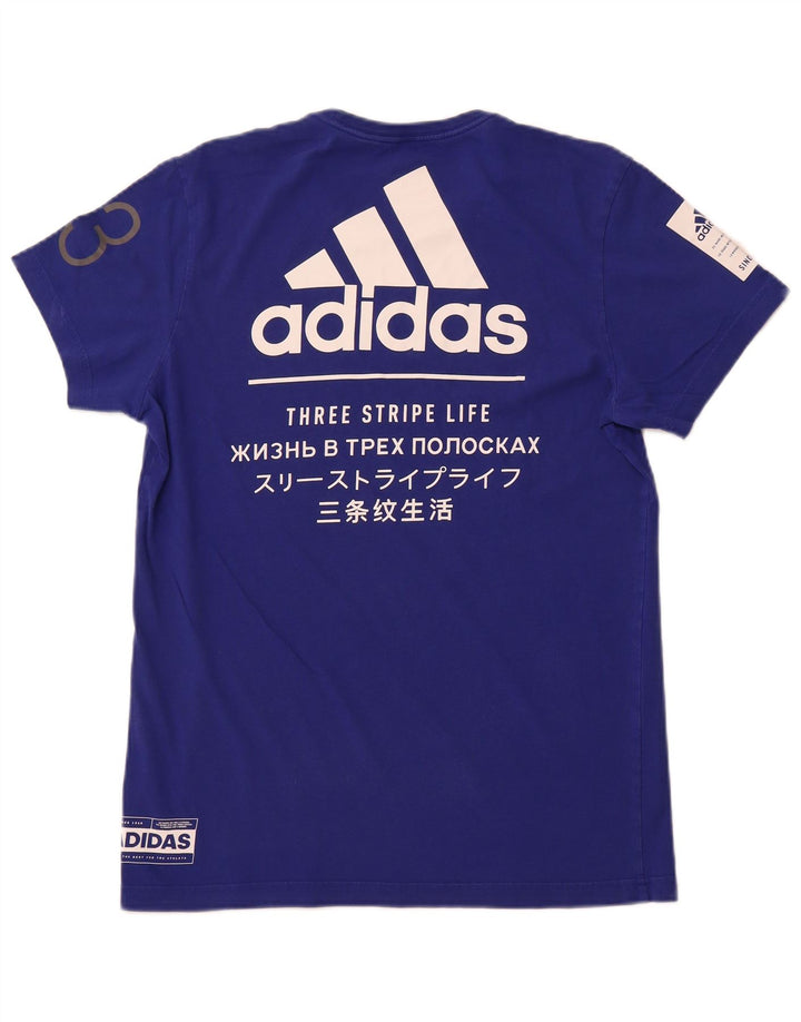 ADIDAS Mens Graphic T-Shirt Top Medium Blue Cotton