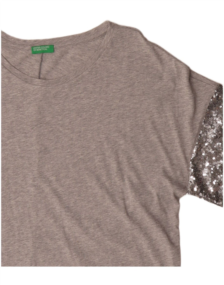 Benetton Womens T-Shirt Top UK 14 Large Grey Flecked Modal