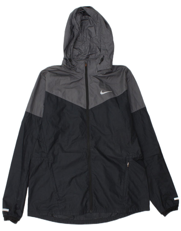 NIKE Mens Hooded Rain Jacket UK 40 Large Black Colourblock Polyester