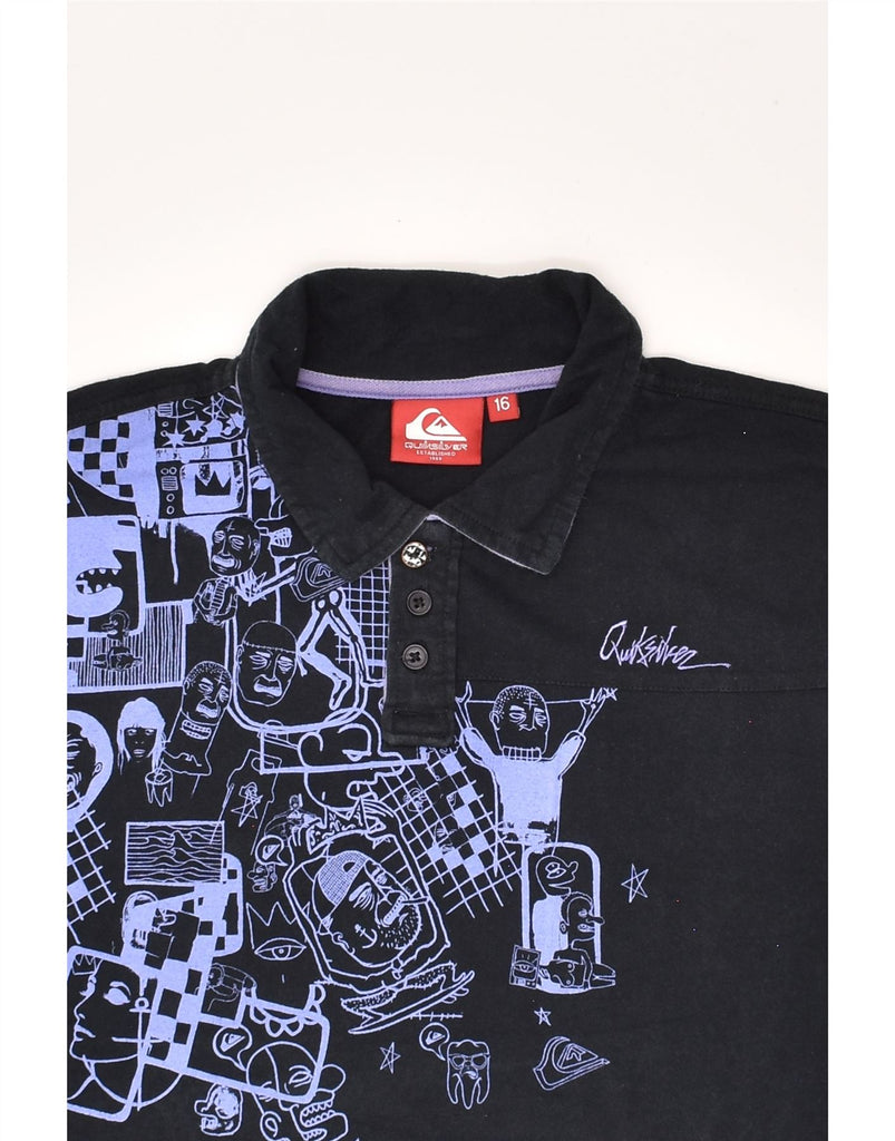 QUIKSILVER Boys Graphic Polo Shirt 15-16 Years Black Cotton | Vintage Quiksilver | Thrift | Second-Hand Quiksilver | Used Clothing | Messina Hembry 