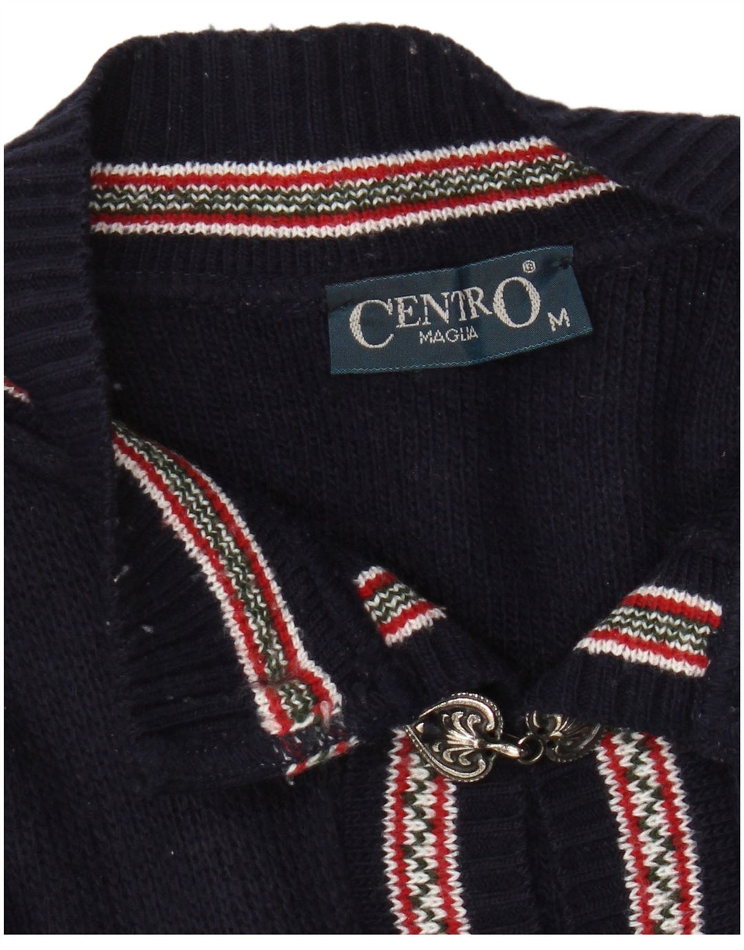 CENTRO MAGLIA Womens Button Neck Jumper Sweater UK 14 Medium Navy Blue