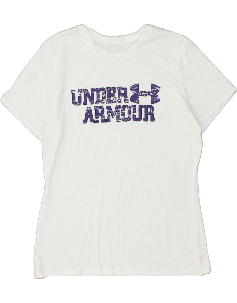 UNDER ARMOUR Womens Graphic T-Shirt Top UK 14 Medium White | Vintage Under Armour | Thrift | Second-Hand Under Armour | Used Clothing | Messina Hembry 