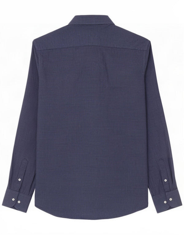 Massimo Dutti Mens Regular Fit Flannel Shirt Small Blue Houndstooth Cotton