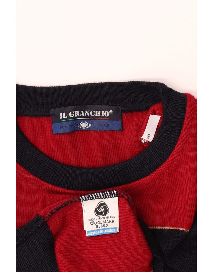 Il Granchio Mens Crew Neck Jumper Sweater XL Red Striped Wool